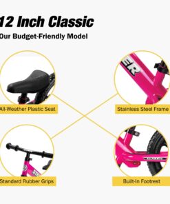 Strider 12” Classic Bike - No Pedal Balance Bicycle for Kids 18 Months to 3 Years - Includes Built-In Footrest, Handlebar Grips & Flat-Free Tires Pink 21 71w 12P8IuL