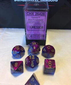 Chessex Manufacturing Cube Gemini Set of 7 Dice - Blue & Purple with Gold Numbering CHX-26428 40 71w0XJ9OdWL