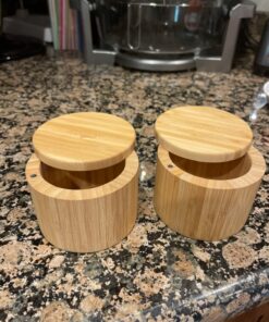 Estilo 2 pc Premium Bamboo Salt and Pepper Bowls, Wooden Spice Containers with Magnetic Swivel Lids, Perfect for Salt, Spice, Sugar, Pepper 2-Pack 28 71w2hJp7 3L