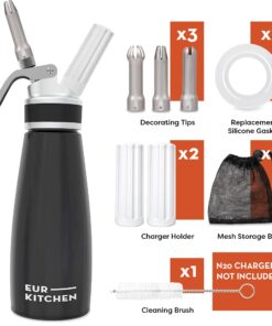 Alternative view of Professional Aluminum Whipped Cream Dispenser - Leak-Free Whip Cream Maker Canister with 3 Decorating Nozzles & Cleaning Brush - 1-Pint / 500 mL Cream Whipper - N2O Chargers (Not Included) 2