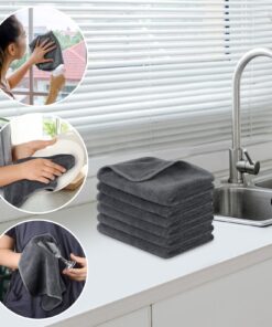 SINLAND Microfiber Cleaning Cloth Ulura Absorbent Softer Towel Reusable Cleaning Cloth Streak Free Lint Free Cleaning Cloth for Home, Kitchen, Car, Window Use 12x12 Inch Slate Grey 6 Pack 22 71wAoi2AzpL