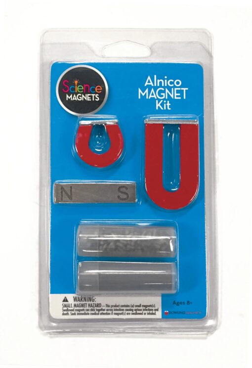 Dowling Magnets Alnico Magnet Science Kit. Magnets for Kids Including 2 Horseshoe Magnets, 1 Bar Magnet, Iron Filings and Iron Shapes for Fun Science Experiments. Item 731009. Ages 8+