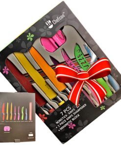 Chefcoo Kitchen Knife Set Plus Magnetic Strip and Sharpener One Cutlery Knives-Best Color Cooking Gadgets-Includes Cheese, Pizza, Paring, 14.5 x 10.9 x 1.5 inches, Red, Yellow, Blue, Green, Pink 21 71wD9BV3q4L