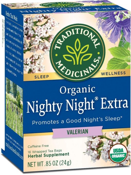 Traditional Medicinals Tea, Organic Nighty Night Extra, Promotes a Good Night's Sleep, 16 Tea Bags Lemon 16 Count (Pack of 1)