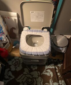 Camco 5.3-Gallon Portable Travel Toilet | Features Detachable Holding Tank w/Sealing Slide Valve & Bellow-Type Flush | Easy Transport w/Compact Lightweight Design & Carry Handle | Gray (41541) 5.3 Gallon 40 71wGrLHrupL