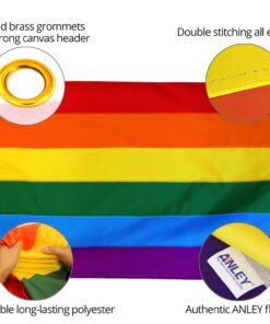 Alternative view of Anley EverStrong Series Rainbow Flag Gay Pride Flag 3x5 Ft Heavy Duty Nylon for LGBT Parade Month Pride Day LGBTQ Community - Sewn Stripes and 2 Rows of Lock Stitching and Brass Grommets Rainbow Premium Nylon