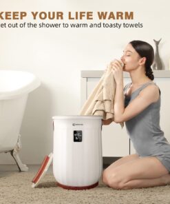 Keenray Towel Warmer Bucket, Luxury Hot Towel Warmer with LED Display, Child Safety Lock, Heat Timer 15/30/45/60 Min Adjustable, for Hot Tub, Bathroom, Spa, Brown, CL27 24 71wP3af4kiL