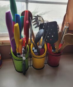 ienjoyware Kitchen Utensil Holder Set (4 Pieces) - 3 Ceramic Crocks & 1 Portable Wire Caddy - Multi-Color Multicolor 18 71wYlCkUHBL