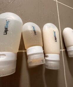 LiquiSnugs Premium - 100% Guaranteed Leak Proof Silicone Travel Bottles For Toiletries - TSA Approved Container. Premium Range Travel Shampoo Bottles with Suction Cups and Adjustable Labels 35 71weir0ADfL