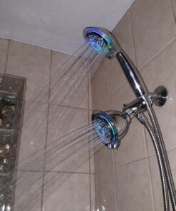 PowerSpa All-Chrome 7-Color LED Shower Head/Hand Held Shower High Pressure Twin Combo Showerhead System with Air Turbo Technology - Includes Premium Stainless Steel Hose and 3-way Water Diverter 30 71wfcge4iwL