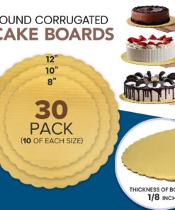 Alternative view of [30 Pack] 8 10 12" Round Cake Boards Set - Cardboard Disposable Layered Cake Pizza Circle Gold Perfect for Cake Decorating Base Stand, Sturdy Base Boards 8" 10" 12" (Pack of 30)