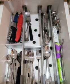Practical Comfort Aluminum Kitchen Drawer Organizer for Silverware Utensils Flatware 9 Dividers Set | MEDIUM 3 Dividers 17.5" to 19.7" + 6 Dividers 3.8" 31 71wj5x96UlL