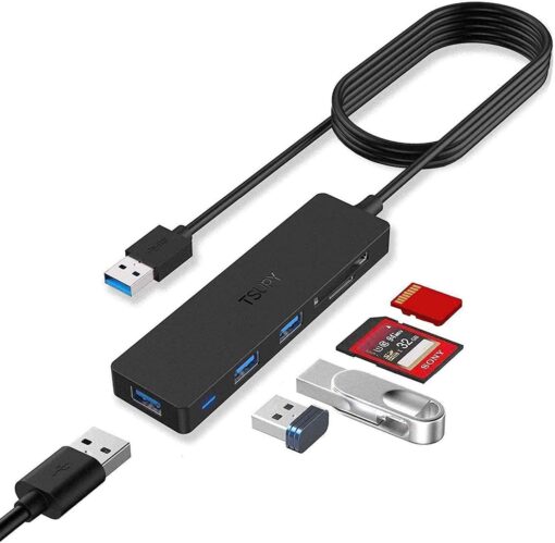 USB Hub 3.0 Splitter, TSUPY USB 3.0 Hub Multi USB Adapter Port Expander with 4ft Cable, SD/TF Card Reader & 3 USB 3.0 Ports Compatible for PC, Laptops, Surface Pro, MacBook, iMac Pro 4 FT