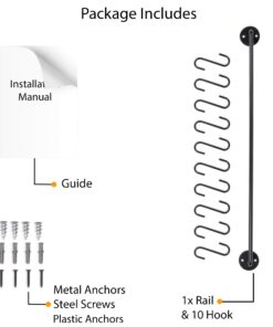 Wallniture 24" Gourmet Kitchen Rail for with 10 S Hooks for Hanging Utensils, Pot Pan Lid Rack Storage Organizer Set, Steel, Black 23 71wnZCNr rL