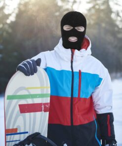 Alternative view of SATINIOR 3 Holes Full Face Cover Outdoor Balaclava Knitted Neck Gaiter Ski Mask for Sports Cycling Medium Pure Black