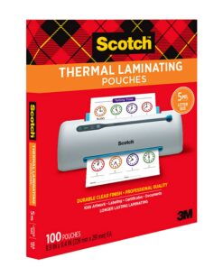 Scotch Thermal Laminating Pouches Premium Quality, 5 Mil Thick for Extra Protection, Letter Size 8.9 x 11.4 inches, Our Most Durable Laminating Sheets, Clear, 100-Pack 26 71wsIXu6I8L