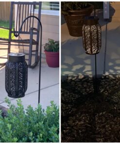 Maggift 2 Pack 10.6 Inch Hanging Solar Lights Outdoor Retro Hanging 20 Lumens Christmas Decorative Solar Lantern with Handle, Brown 2Pack-Retro Hanging Solar Lantern 42 71wtbuB2wDL