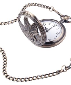 ShoppeWatch Eagle Pocket Watch with Chain | Vintage Pocket Watch Quartz Movement | Half Hunter Arabic Numerals Pocketwatch PW-65 8 71wtxsxGh5L