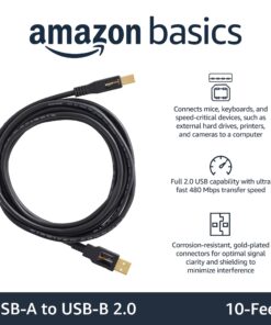 Amazon Basics USB-A to USB-B 2.0 Cable for Printer or External Hard Drive, Gold-Plated Connectors, 10 Foot, Black 10 Feet 1 20 71wuHiKmcVL