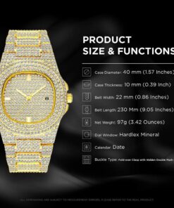 FANMIS Luxury Unisex Bling Iced Out Gold Watch Fashion Simulated Diamonds Analog Display Calendar Japanese Quartz Watch 13 71wwtYldspL