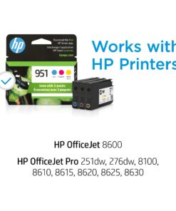 HP 951 Cyan, Magenta, Yellow Ink Cartridges | Works with HP OfficeJet 8600, HP OfficeJet Pro 251dw, 276dw, 8100, 8610, 8620, 8630 Series | Eligible for Instant Ink | CR314FN, Combo 3-Pack 25 71wxouvRf3S