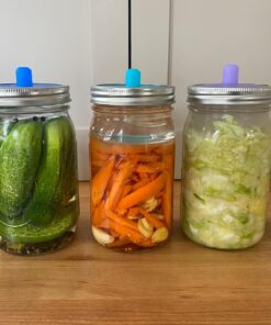 Masontops Complete Mason Jar Fermentation Kit - Pickle Kit, Sauerkraut Making Kit Kimchi Container - Fermentation Airlock Lids Wide Mouth Mason Jars 32 71wySIzKMZL