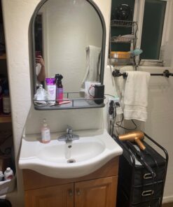 Amazon Brand – Stone & Beam Modern Round Arc Iron Hanging Wall Mirror With Shelf, 30 Inch Height, Dark Bronze 36 71x Ou0R2IL