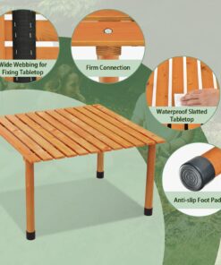 COSTWAY Wood Picnic Folding Roll Up Outdoor Camping Beach Dining Use Low Portable Table with Carrying Bag 12 71x1M0gdfrL