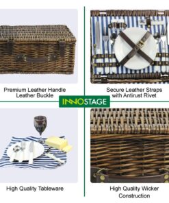 Wicker Picnic Basket for 2 with Waterproof Picnic Blanket, Picnic Set for 2 with Sand-Proof Beach Mat,Willow Hamper Service Gift Set for Camping and Outdoor Party Best Gift 15.4" For 2 37 71x1vMWskL