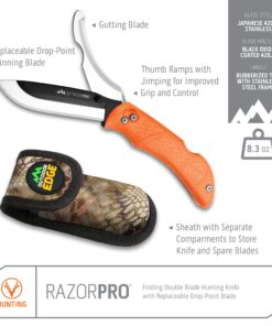 OUTDOOR EDGE RazorPro Double Blade Folding Hunting Knife - Field Butcher Knife with Replaceable RazorSafe & Gutting Blades, Orange Non-Slip Handle, Camo Holster, & 6 Blades. Must-Have Hunting Gear Orange (6 Blades) 13 71x213khQTL 1
