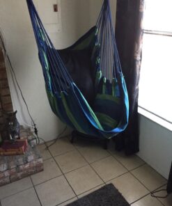 Sorbus Stylish Swing Chair - Fine Cotton Weave for Super Comfort & Durability - Hanging Hammock Chair w/2 Seat Cushions- Portable Outdoor Hanging Chair w/Hardware Kit - Indoor Outdoor Use - Max 265lbs Blue 40 71x3F3lXQCL 1