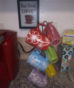 Home Basics 6 Piece Daisy Floral Ceramic 11 Ounce Mug Set For Coffee, Tea, Hot Chocolate etc. with Display Stand Multi color 17 71x3ct5QwL