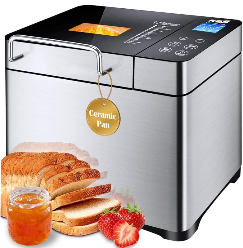 Catalog 3 KBS Pro Stainless Steel Bread Machine, 2LB 17-in-1 Programmable XL Bread Maker with Fruit Nut Dispenser, Nonstick Ceramic Pan& Digital Touch Panel, 3 Loaf Sizes 3 Crust Colors, Reserve& Keep Warm Set