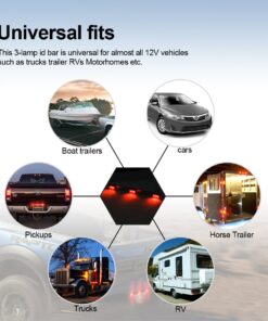 Partsam Red Clearance ID BAR Marker Light 3 Light 9 LED Trailer Sealed Stainless Steel, Sealed 3-Light Truck and Trailer Identification LED Light Bar Red Led Strip w/Black Base 20 71x5NI9H0ZL