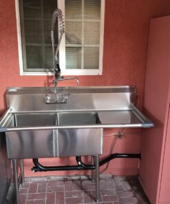 Aquaterior Upgraded Pre-Rinse Commercial Kitchen Faucet with Sprayer 44" Height Wall Mount Double Handle with Add-On 12" Rotatable Spout Pull Down for 2/3 Compartment Sink CUPC NSF CEC 44" with Short Spout 22 71x87bUezNL