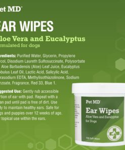 Pet MD - Dog Ear Cleaner Wipes - Otic Cleanser for Dogs to Stop Ear Itching, and Infections with Aloe and Eucalyptus - 100 Count 26 71x90kf5qhL