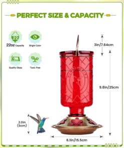 BOLITE Hummingbird Feeder, 18005 Glass Hummingbird Feeders for Outdoors Hanging, 5 Feeding Stations, 22 Ounces, Red Bottle, Xmas Gifts for Bird Lovers Red Elixir Bottle 32 71xA1IxwubL