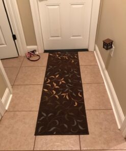 Machine Washable Leaves Design Non-Slip Rubberback 2x5 Traditional Runner Rug for Hallway, Kitchen, Bedroom, Entryway, 20" x 59", Brown Leaves Brown Runner - 20" x 59" 47 71xBcXX2jL