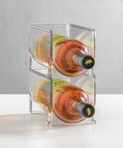 mDesign Plastic Free-Standing Wine Set Rack Storage Organizer for Kitchen Countertops, Pantry Cabinet, Fridge Organization - Holds Water Bottle and Alcohol Bottles - 2 Pack - Clear 2 bottle 22 71xJ5Zy9zEL