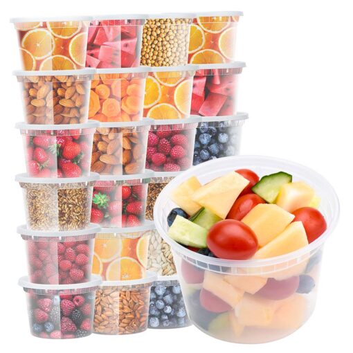 Glotoch 24 Pack 16 oz. (2 Cups) Plastic Food and Drink Storage Containers Set with Lids - Microwave, Freezer & Dishwasher Safe Eco-Friendly, BPA-Free, Reusable & Stackable 16 oz. - 24 Sets