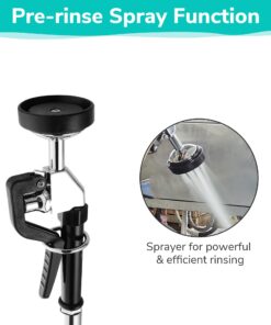 Aquaterior Upgraded Pre-Rinse Commercial Kitchen Faucet with Sprayer 44" Height Wall Mount Double Handle with Add-On 12" Rotatable Spout Pull Down for 2/3 Compartment Sink CUPC NSF CEC 44" with Short Spout 16 71xMpPzK3iL