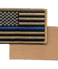 Alternative view of Desert/Coyote US Flag Thin Blue Line Patch for Police and Law Enforcement with Hook/Loop Backing