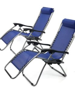 EMMETTS Ourdoor Black Zero Gravity Lounge Chair with Pillow and Cup Holder (Blue) 15 71xP13Us5L