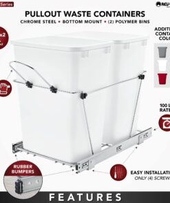 Rev-A-Shelf Double Pull Out Trash Can for Under Kitchen Cabinets 35 Qt 12 Gal Garbage Recyling Bin on Full Extension Slides, Silver, RV-18KD-17C S Metallic Silver 25 71xQdrnAdL