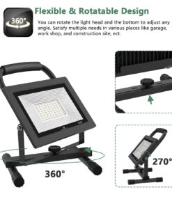 GLORIOUS-LITE 50W LED Work Light, 5000LM LED Flood Lights, 400W Equivalent, IP66 Waterproof, 16ft 5m Cord with Plug, 6500K, Adjustable Working Lights for Workshop Garage, Construction Site 8.22*6.02*7.09inch 34 71xRANUuY6S