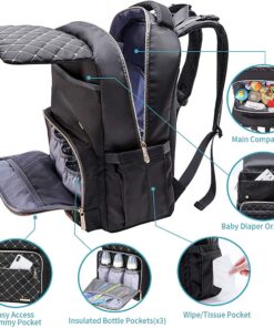 Bamomby Diaper Bag, Diaper Bag Backpack for Baby Boys Girls, Multifunction Large Rucksack Diaper Bags with Changing Pads, Waterproof Travel Back Pack Knapsack for Dad & Mom -Stylish Black 52 71xRC2VXUQS