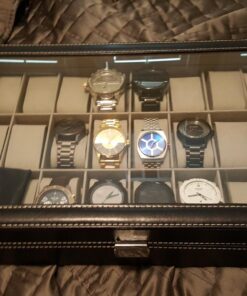 Watch Box Organizer Pillow Case 24 Slot Display Cases With Framed Glass Lid Elegant Contrast Stitching Sturdy and Secure Lock for Men Women Watch and Jewelry Large Holder Boxes 26 71xRjATPRpL