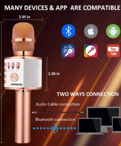 BONAOK Wireless Bluetooth Karaoke Microphone, 3-in-1 Portable Handheld Mic Speaker for All Smartphones,Gifts for Girls Kids Adults All Age Q37(Rose Gold) Rose Gold 33 71xUDZY uBL