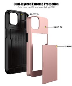 Nvollnoe for iPhone 13 Case with Card Holder Heavy Duty Protective Dual Layer Shockproof Hidden Card Slot Slim Wallet Case for iPhone 13 for Women&Men(Rose Gold) for iPhone 13-6.1''(2 Lens) Rose Gold 9 71xdpQGIUqL