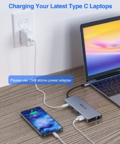 USB C HUB, Upgraded TOTU 13 in 1 Type C Hub Dongle Adapter (4K Dual HDMI&DP,75W PD), Triple Display Docking Station for Windows&MacBook Pro USB C Systems, macOS only Support Mirror Display 36 71xeP7G3XAL 1